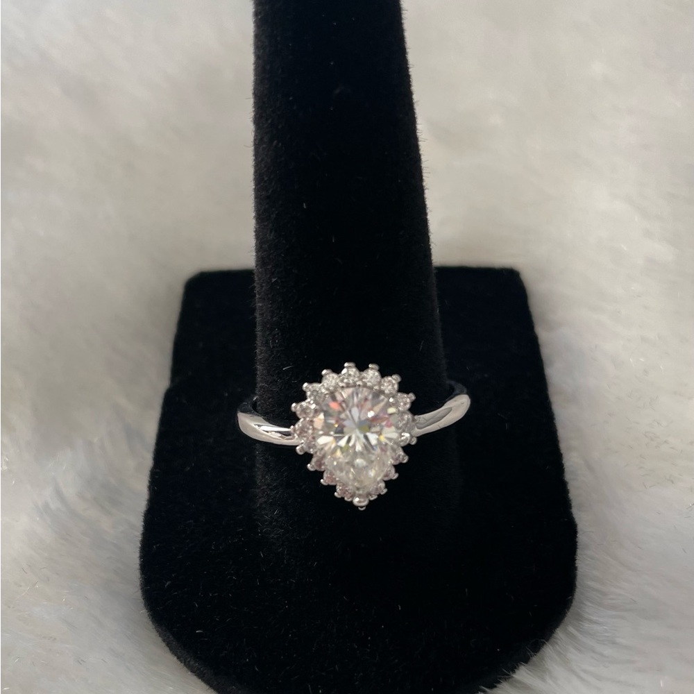 Women’s size 9 Moissanite tear drop with halo ring 1.80ct